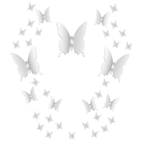 36 Piezas de Mariposas de Espejo DIY Combinación 3D Espejo Pegatinas de Pared Decoración de Hogar