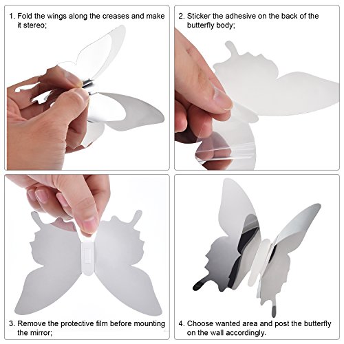 36 Piezas de Mariposas de Espejo DIY Combinación 3D Espejo Pegatinas de Pared Decoración de Hogar