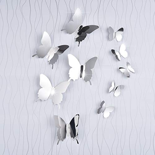 36 Piezas de Mariposas de Espejo DIY Combinación 3D Espejo Pegatinas de Pared Decoración de Hogar