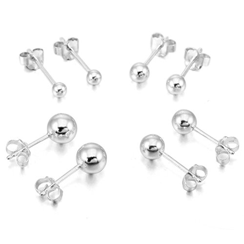 3~6mm Acero inoxidable Pendientes Conjunto - SODIAL(R)3~6mm 8 Pieza Acero inoxidable Semental Pendientes Bola Bola Bead Elegante Conjunto Set (4 Pares) Mujer