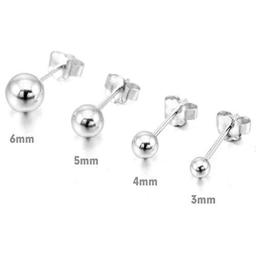 3~6mm Acero inoxidable Pendientes Conjunto - SODIAL(R)3~6mm 8 Pieza Acero inoxidable Semental Pendientes Bola Bola Bead Elegante Conjunto Set (4 Pares) Mujer