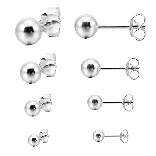 3~6mm Acero inoxidable Pendientes Conjunto - SODIAL(R)3~6mm 8 Pieza Acero inoxidable Semental Pendientes Bola Bola Bead Elegante Conjunto Set (4 Pares) Mujer