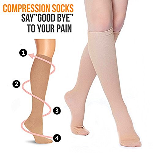3/7 Pares Rodilla Alta Calcetines de compresión graduada para Mujeres y Hombres (7 pairs（Assort 2）, L/XL)