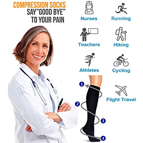 3/7 Pares Rodilla Alta Calcetines de compresión graduada para Mujeres y Hombres (7 pairs（Assort 2）, L/XL)