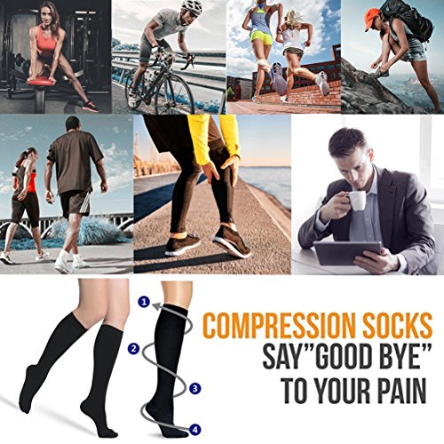 3/7 Pares Rodilla Alta Calcetines de compresión graduada para Mujeres y Hombres (7 pairs（Assort 3）, L/XL)