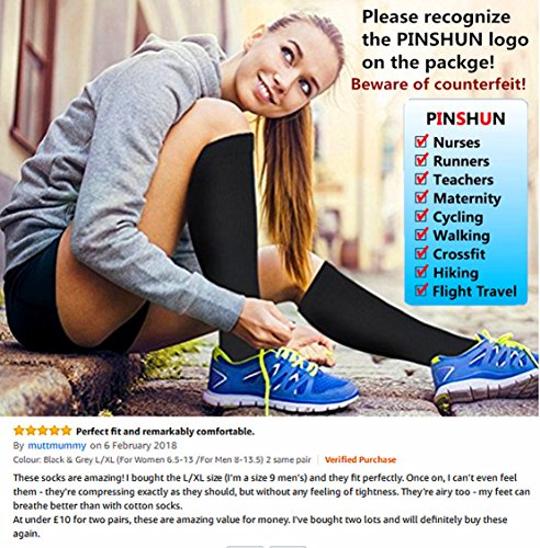 3/7 Pares Rodilla Alta Calcetines de compresión graduada para Mujeres y Hombres (7 pairs（Assort 3）, L/XL)