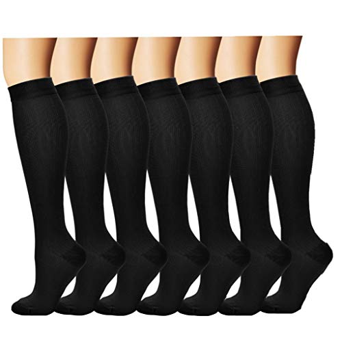 3/7 Pares Rodilla Alta Calcetines de compresión graduada para Mujeres y Hombres (7 pairs（Assort 3）, L/XL)