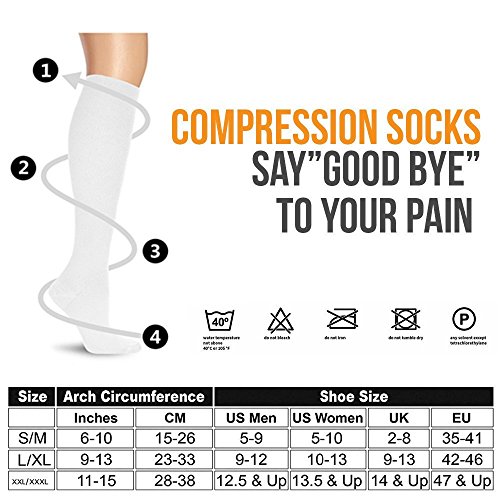 3/7 Pares Rodilla Alta Calcetines de compresión graduada para Mujeres y Hombres (7 pairs（Assort 3）, L/XL)