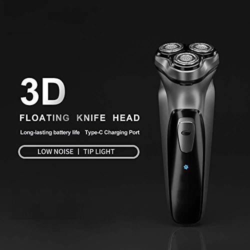 3D Afeitadora Eléctrica, Hombres Tipo-C USB Máquina de Barba de Afeitar Rotativa Recargable con Sistema de Protección para La Piel para Barbas Largas