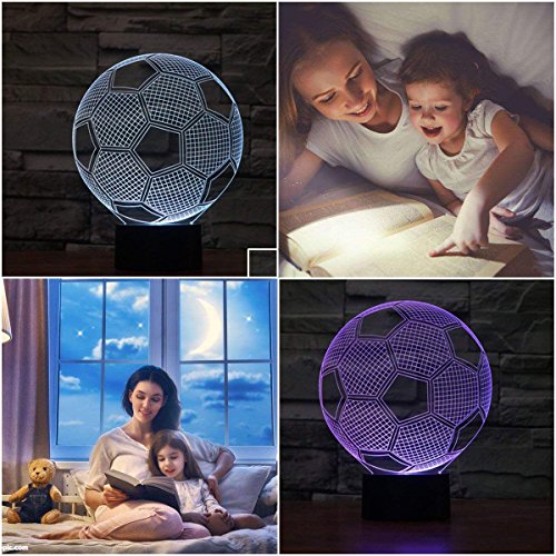 3D Ilusión óptica Lámpara LED Luz de noche Deco LED Lámpara 7 colores de control remoto con Acrílico Plano & ABS Base & Cargador usb (fútbol)