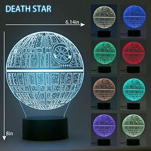3D Ilusión óptica Lámpara LED Luz de noche Deco LED Lámpara 7 colores de control remoto con Acrílico Plano & ABS Base & Cargador usb (Star Wars)