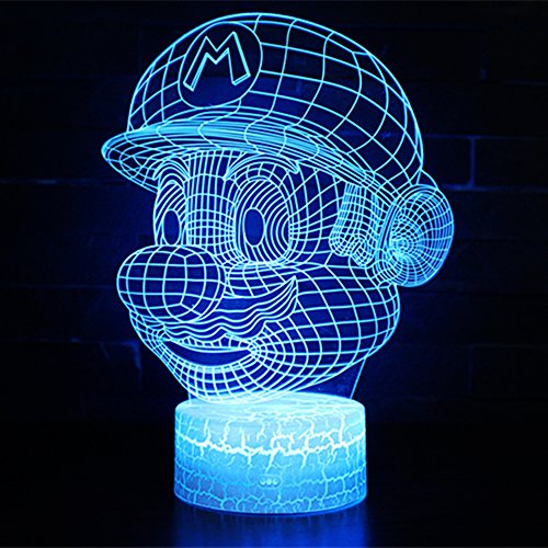 3D Lámpara de Escritorio 7 colores LED Touch lámpara de mesa con control remoto para niños cumpleaños regalo de San Valentín de Navidad (Mario) [Clase de eficiencia energética A]