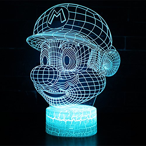 3D Lámpara de Escritorio 7 colores LED Touch lámpara de mesa con control remoto para niños cumpleaños regalo de San Valentín de Navidad (Mario) [Clase de eficiencia energética A]