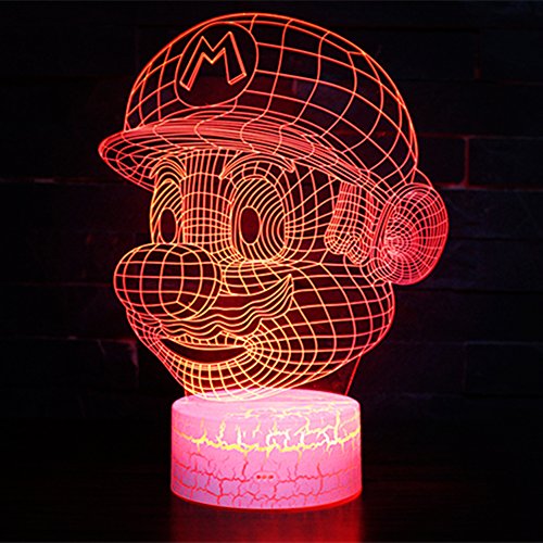 3D Lámpara de Escritorio 7 colores LED Touch lámpara de mesa con control remoto para niños cumpleaños regalo de San Valentín de Navidad (Mario) [Clase de eficiencia energética A]