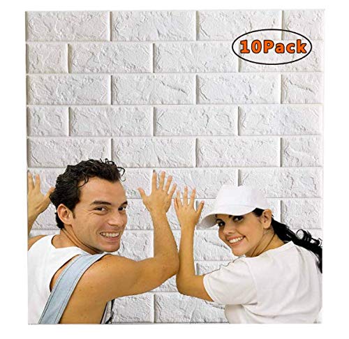 3D Wandpaneele - Paneles autoadhesivos (PVC, 77 cm x 70 cm), diseño de piedra, color blanco