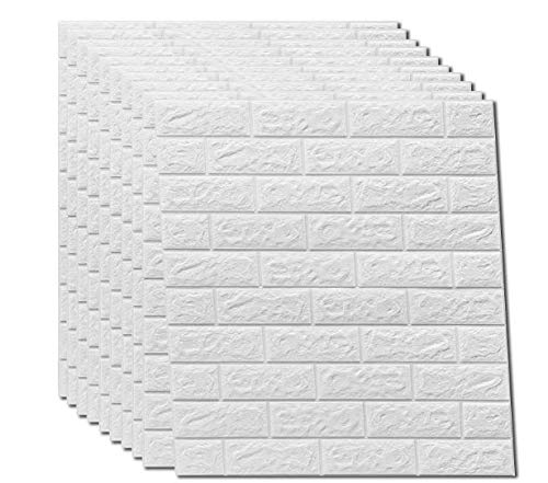 3D Wandpaneele - Paneles autoadhesivos (PVC, 77 cm x 70 cm), diseño de piedra, color blanco