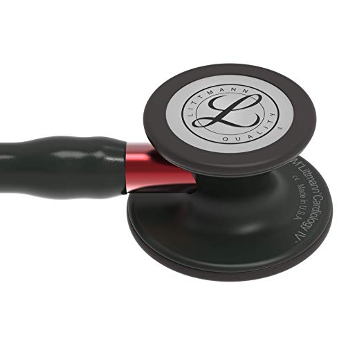 3M Littmann Fonendoscopio para Diagnóstico, Campana de Acabado Negro, Tubo y Auricular en Color Negro y Vástago Rojo, 68.5 cm