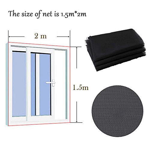 3Pcs Malla Mosquitera para Ventanas, 150 x 200cm Mosquitera Universal con 3 Rollos Cintas Autoadhesivas, Verano Protección de Insectos de Ventana, Fácil Instalar, se Puede Diy Cortar (Negro)