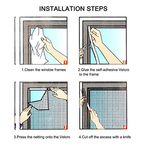 3Pcs Malla Mosquitera para Ventanas, 150 x 200cm Mosquitera Universal con 3 Rollos Cintas Autoadhesivas, Verano Protección de Insectos de Ventana, Fácil Instalar, se Puede Diy Cortar (Negro)