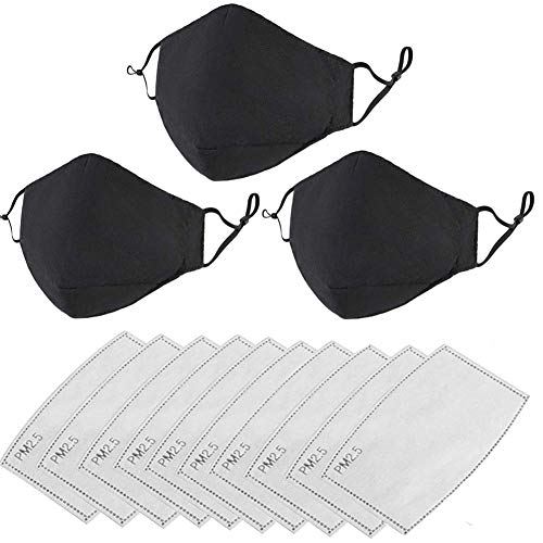 3Pcs Negro ??????????? reutilizable con 【10 Pcs】 Filtros de Carbón Activado,Fashion Protective,Usable en Interiores y Exteriores Unisex Dust Cotton,Lavable
