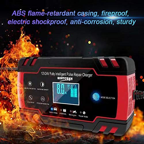 3T6B Cargador de Batería para Coche, 12V/24V 8A Mantenimiento Automático Múltiples Inteligente, Pantalla LED y Botón de la Pantalla Táctil, para Automóviles, Motos, ATVs, RVs, Barco