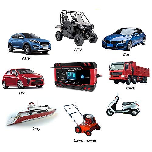 3T6B Cargador de Batería para Coche, 12V/24V 8A Mantenimiento Automático Múltiples Inteligente, Pantalla LED y Botón de la Pantalla Táctil, para Automóviles, Motos, ATVs, RVs, Barco