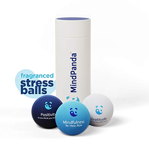 3X Bola para el estrés Mental & Corporal - ¡AROMATERAPIA & Frases POSITIVAS! Gratis Mindfulness E-Book & Ejercicios manuales Fisioterapia incluidos. Juguetes antiestrés Adultos y niños.