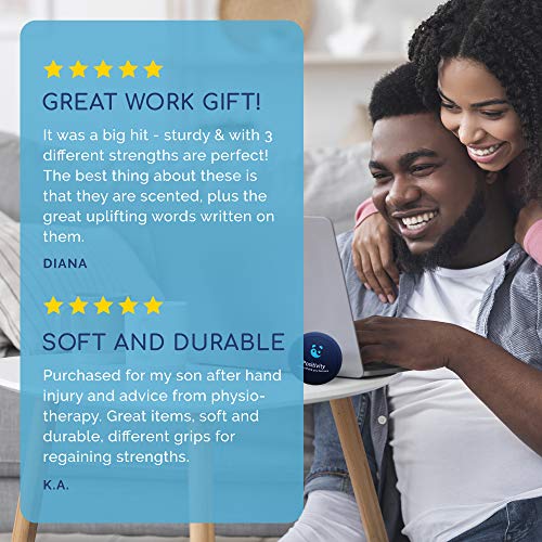 3X Bola para el estrés Mental & Corporal - ¡AROMATERAPIA & Frases POSITIVAS! Gratis Mindfulness E-Book & Ejercicios manuales Fisioterapia incluidos. Juguetes antiestrés Adultos y niños.