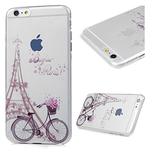 3x Funda iPhone 6, 6s Carcasa Silicona Gel Case Ultra Delgado TPU Goma Flexible Cover para iPhone 6/6s - Chica + Bici + Diente De León