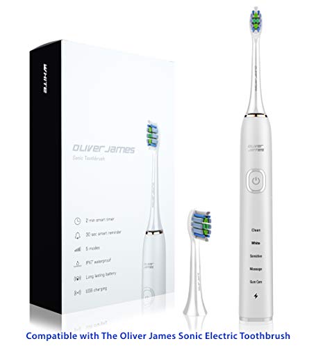 4 Cabezales de Recambio por Cepillo de dientes eléctrico sónico de Nueva Generación de Oliver James (Blanco)