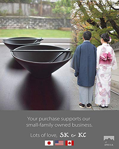 4 juegos (12 piezas) de 57 Onzas de Tazones Grandes para Sopa de Fideos de Ramen Japonés Cuencos de Melamina de Plástico Duro (4, Negro, 9 Pulgadas)