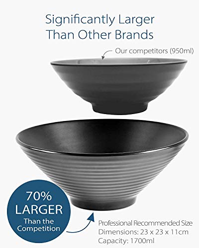 4 juegos (12 piezas) de 57 Onzas de Tazones Grandes para Sopa de Fideos de Ramen Japonés Cuencos de Melamina de Plástico Duro (4, Negro, 9 Pulgadas)