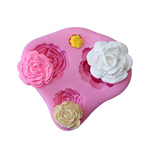 4 moldes de silicona, en 3D, con forma de rosas, para moldear fondant, utensilios de cocina para esculpir, modelar y decorar pasteles.