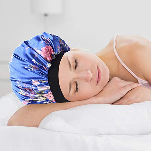 4 Pack de Gorro de Dormir de Satén Suave Gorra Ancha Salon Bonnet Noche de Seda Sombrero Sombrero de Pérdida de Cabello Para Mujeres, 4 Estilos