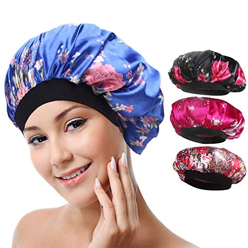 4 Pack de Gorro de Dormir de Satén Suave Gorra Ancha Salon Bonnet Noche de Seda Sombrero Sombrero de Pérdida de Cabello Para Mujeres, 4 Estilos