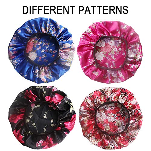 4 Pack de Gorro de Dormir de Satén Suave Gorra Ancha Salon Bonnet Noche de Seda Sombrero Sombrero de Pérdida de Cabello Para Mujeres, 4 Estilos