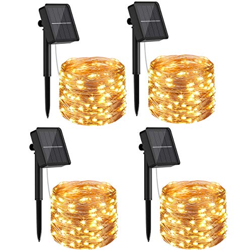 [4 Pack] Guirnaldas Luces Exterior Solar, Litogo Luces Led Solares Exteriores Jardin 12m 120 LED 8 Modos Cadena de Luces Decoracion para Navidad, Terraza, Fiestas, Bodas, Patio, Jardines, Festivales