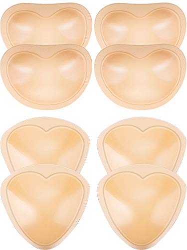4 Pares de Almohadillas de Sujetador Autoadhesivas Insertos Desmontable Push Up Rellenos de Pecho para Bikini, 2 Formas (Beige)