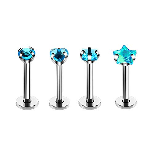 4 PCS Pendiente Nariz Mujer Circonita Azul Piercing Hombre Azul