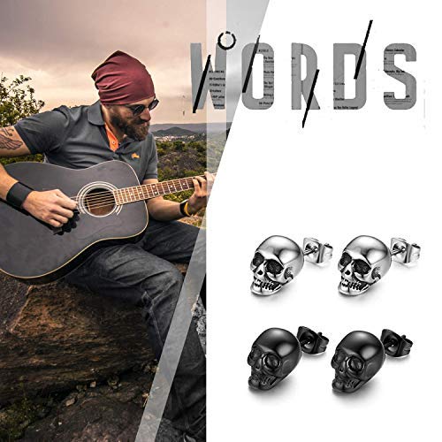 4 Pcs Pendientes Calavera Aretes Acero Punk Aretes Hombre Mujer Regalo Dia de Padre San Valentin Hipoalergénico Joyería de Moda
