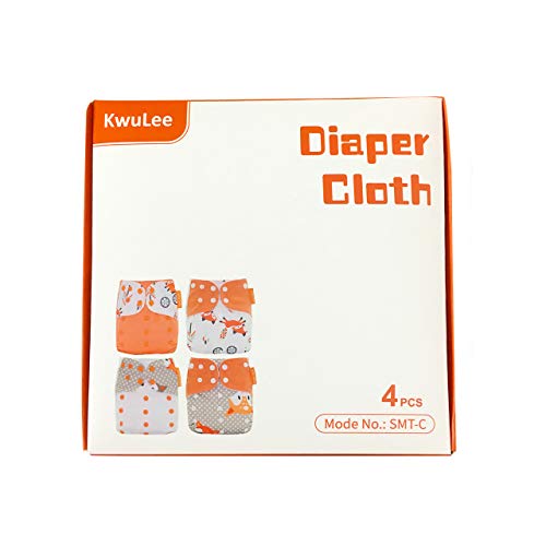 4 Piezas Baby Pocket Pañal Juego de Pañales de Tela Todo En Uno Cómodo Transpirable Reutilizable Pañales Lavables Insertos para Bebés y Niños Pequeños (Azul + Mono + Gato + Burro)