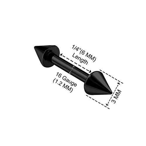 4 piezas de acero inoxidable negro recto barra 16 g 6 mm 8 mm 10 mm 3 mm bola Cono Tragus Pendientes Rook Piercing joyas elegir tamaños