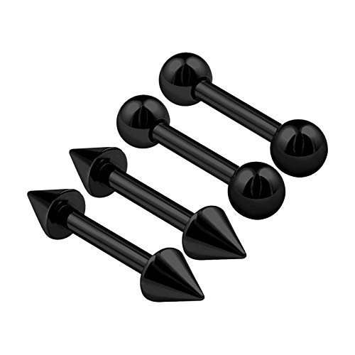 4 piezas de acero inoxidable negro recto barra 16 g 6 mm 8 mm 10 mm 3 mm bola Cono Tragus Pendientes Rook Piercing joyas elegir tamaños