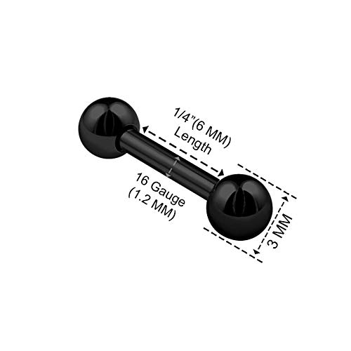 4 piezas de acero inoxidable negro recto barra 16 g 6 mm 8 mm 10 mm 3 mm bola Cono Tragus Pendientes Rook Piercing joyas elegir tamaños