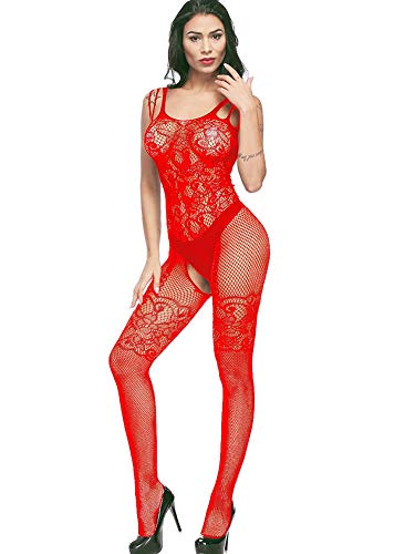 4 Piezas Lencería de Encaje de Mujeres Lencería Media de Malla Floral Ropa de Noche para Vestido de Cita Romántica (Negro, Azul, Rojo, Morado)