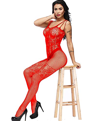 4 Piezas Lencería de Encaje de Mujeres Lencería Media de Malla Floral Ropa de Noche para Vestido de Cita Romántica (Negro, Azul, Rojo, Morado)