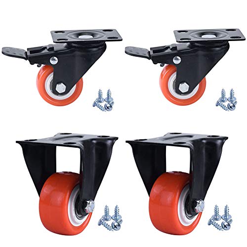 4 ruedas giratorias de servicio pesado, ruedas de goma de 50 mm para muebles, mesa, mesa de trabajo, garaje, sin rasguños/ruido con tornillos