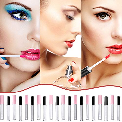 40 Botella de Brillo de Labios Recargable Contenedor de Tubo de Brillo Labial Vacío de 2,5 ml con Varitas e Inserto de Goma y Mini Envase Transparente de Bálsamo Labial Recargable de 10 ml