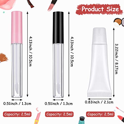 40 Botella de Brillo de Labios Recargable Contenedor de Tubo de Brillo Labial Vacío de 2,5 ml con Varitas e Inserto de Goma y Mini Envase Transparente de Bálsamo Labial Recargable de 10 ml