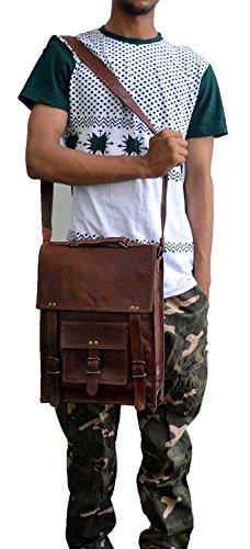 40 Cm Bolso Bandolera Laptop Bag Bolsa De Hombro Cuerpo Cruzado Grande para Mensajero Mensajeria De Cuero Piel Marron Portatil Notebook Bag College Office Hombre Y Mujer Leather Messenger Bag